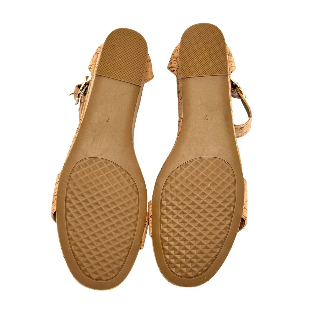Aerosoles Willis Womens Cork Wedge Sandals Ankle Strap Comfort Size 7 Boho NWT